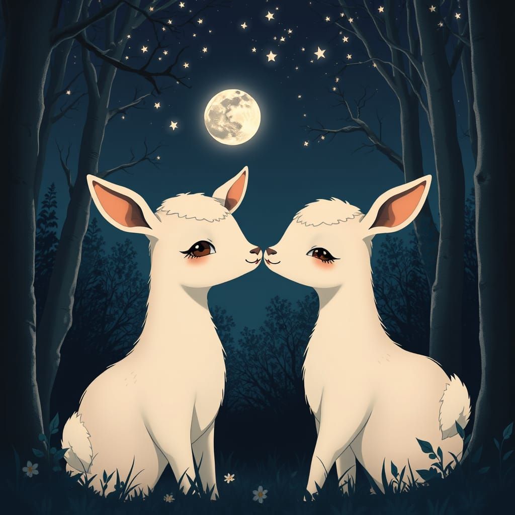 Whispering Owls Embrace Under Starry Skies