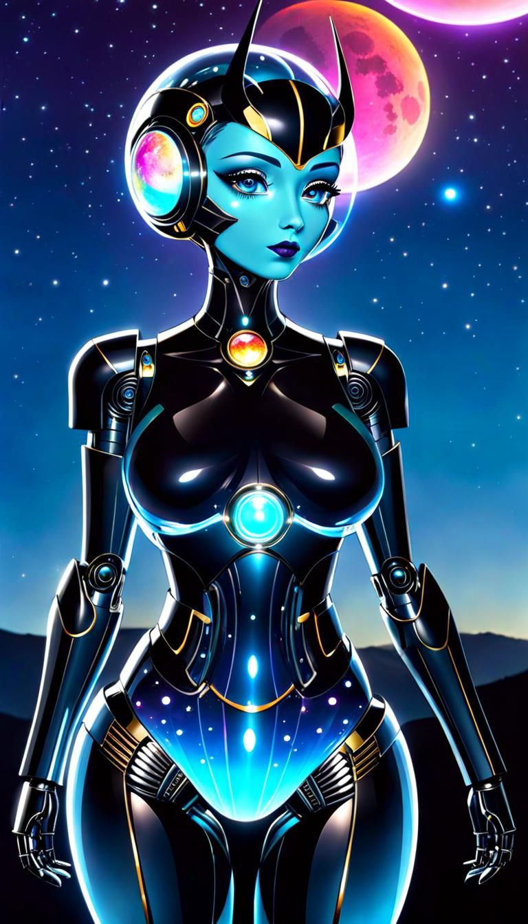 Fembot Double Exposure Portrait on Alien Planet