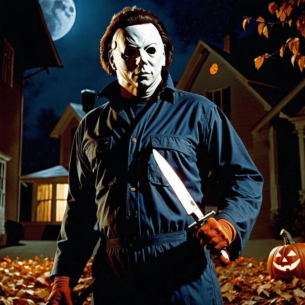 Michael Myers with Knife in Photorealistic Horror Scene