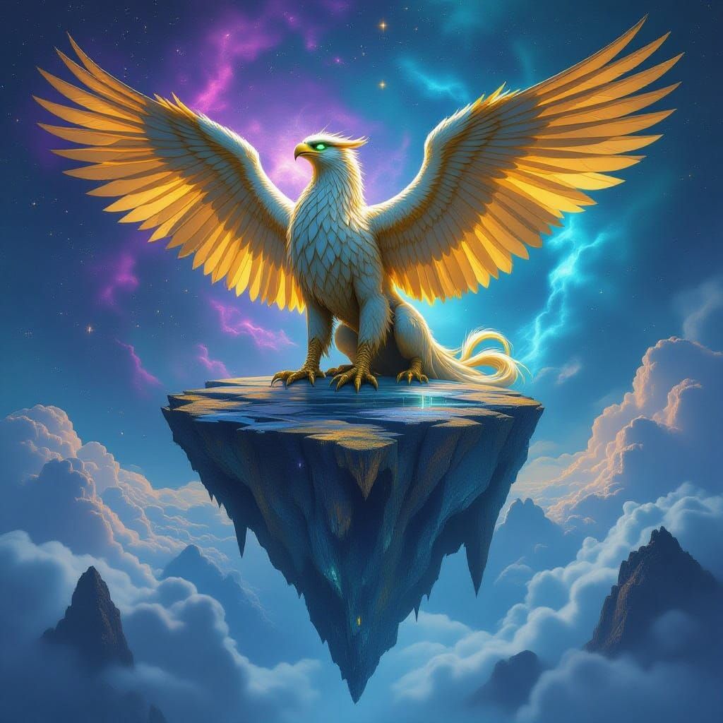 Ancient Griffin on Crystal Island with Nebula