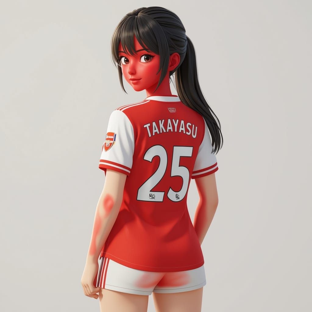 Anime Girl in Arsenal Shirt, Dynamic Pose