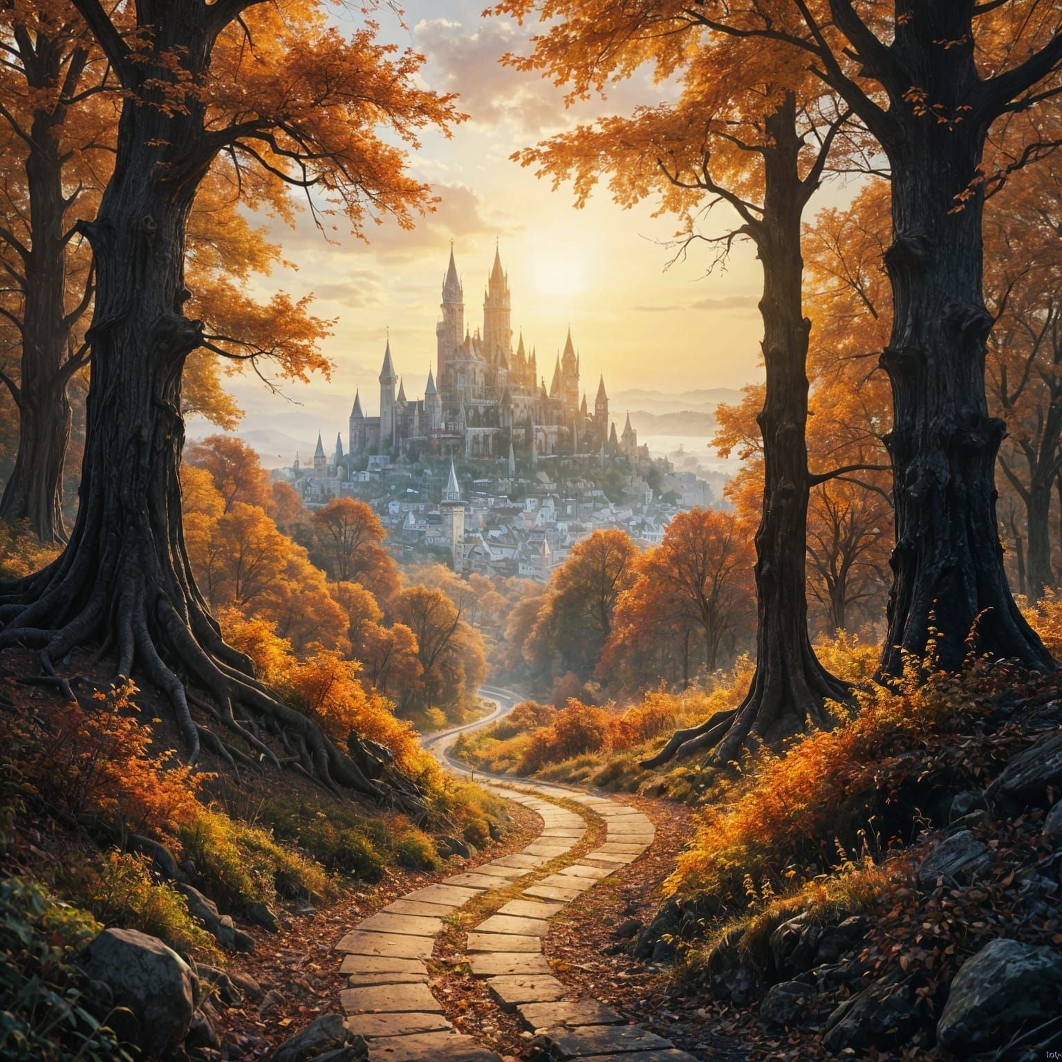 Autumn Path to Medieval Castle: Matte Painting