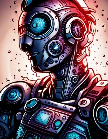 Futuristic Robot Portrait in Comic Book Art Style