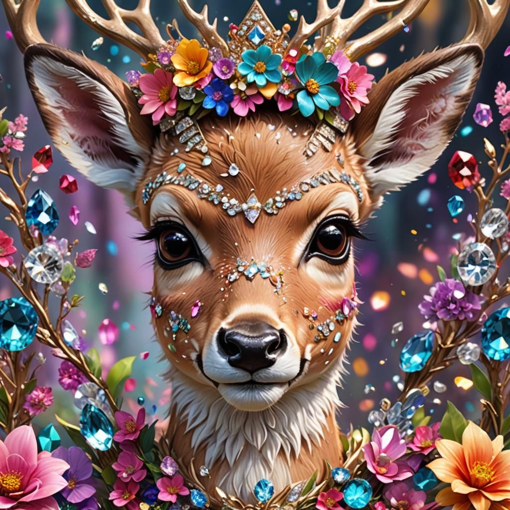Adorable Fawn with Gem Crown, 3D Game Art