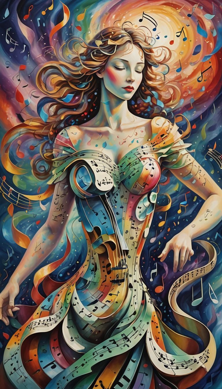 Surreal Torso of Music Notes in Dreamlike Style
