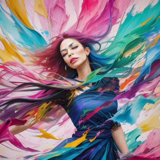 Expressionist Painting: Woman Exiting Torn Photograph