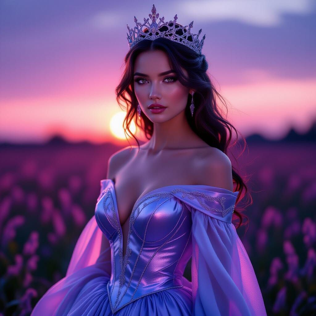 Twilight Queen in Ethereal Light, Ultra-Realistic Fantasy Po...