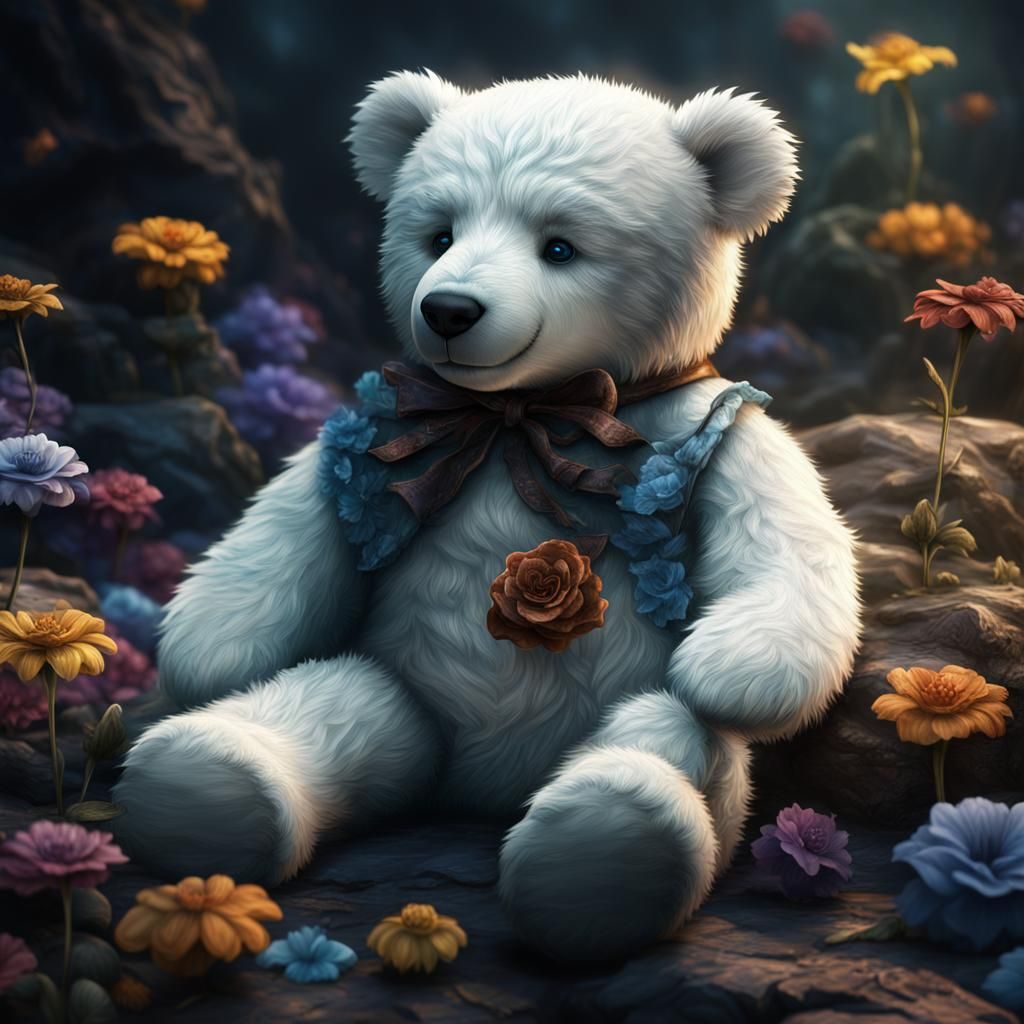 Relaxing White Teddy Bear: Detailed Matte Painting