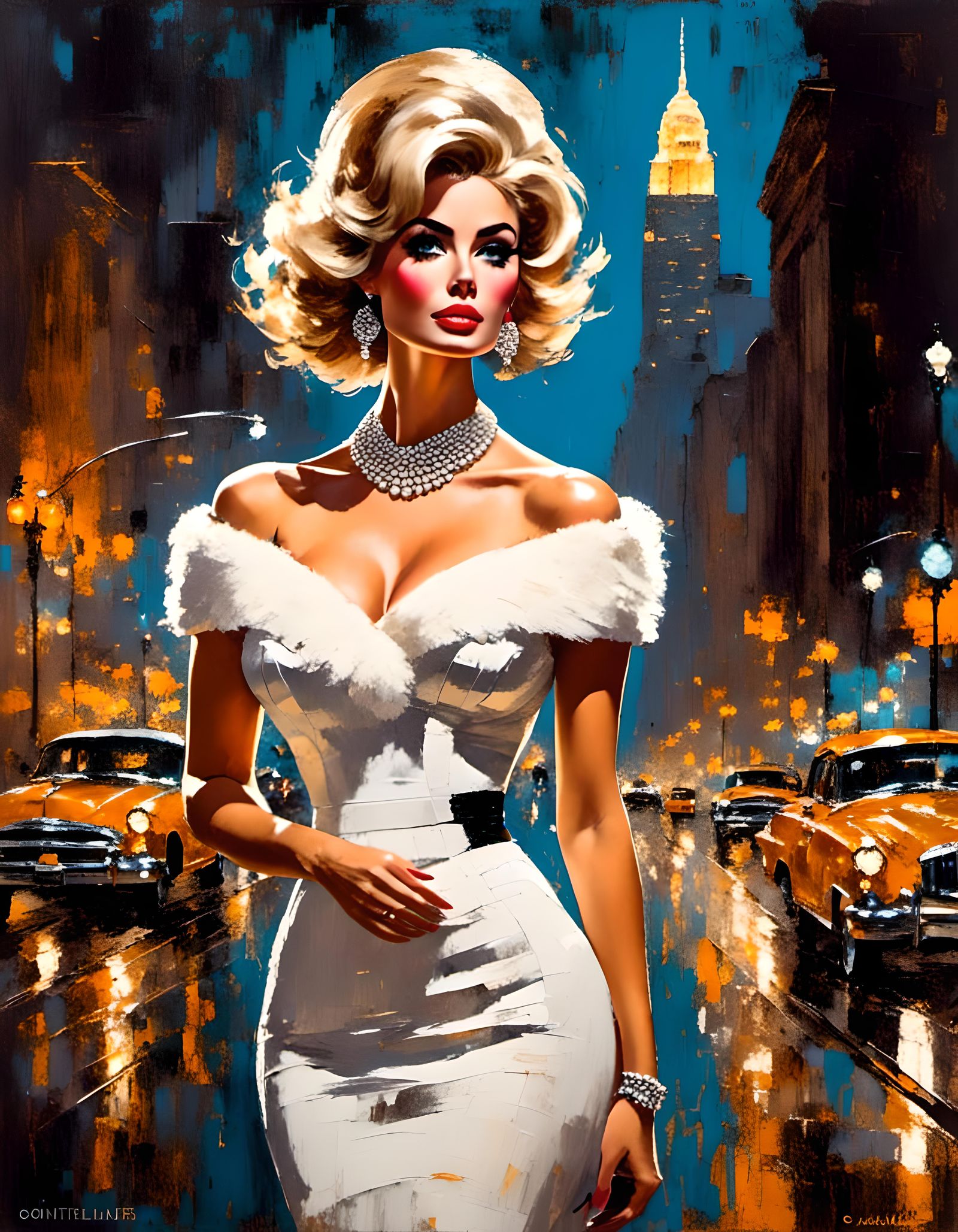 1950s Woman in City, Impressionist Style