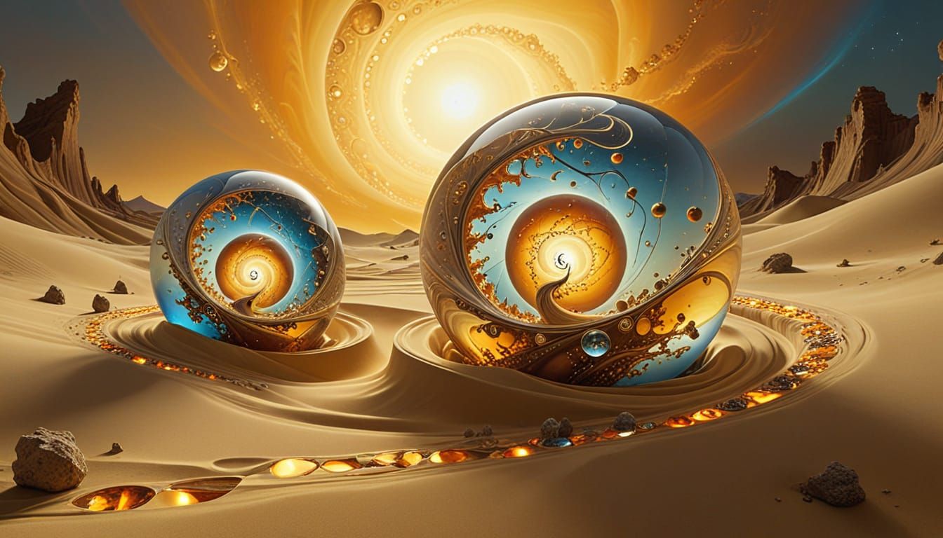 Intricate Glass Orbs Form Galactic Sphere in Surreal Style