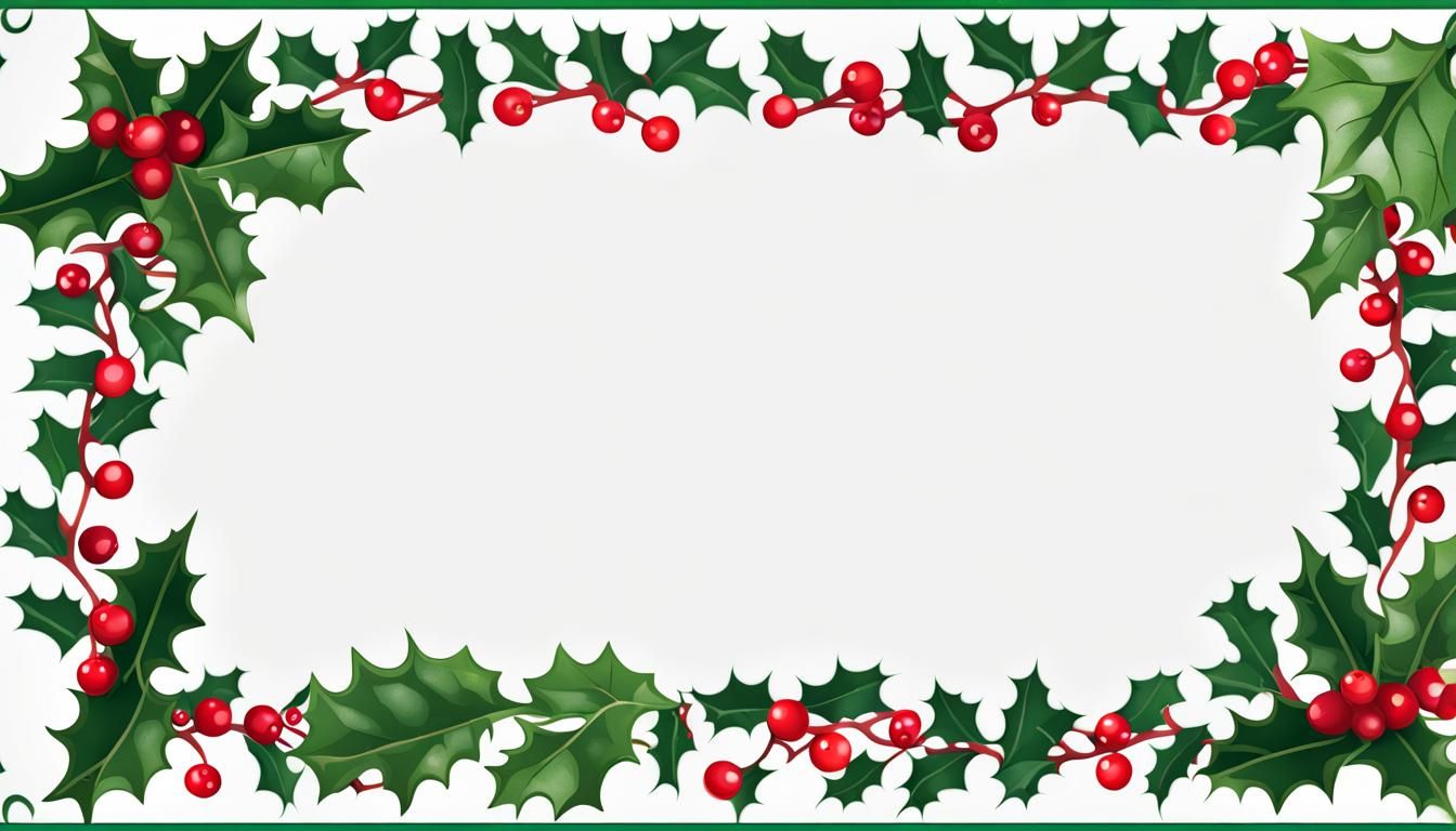 Christmas Holly Leaves and Berries Border