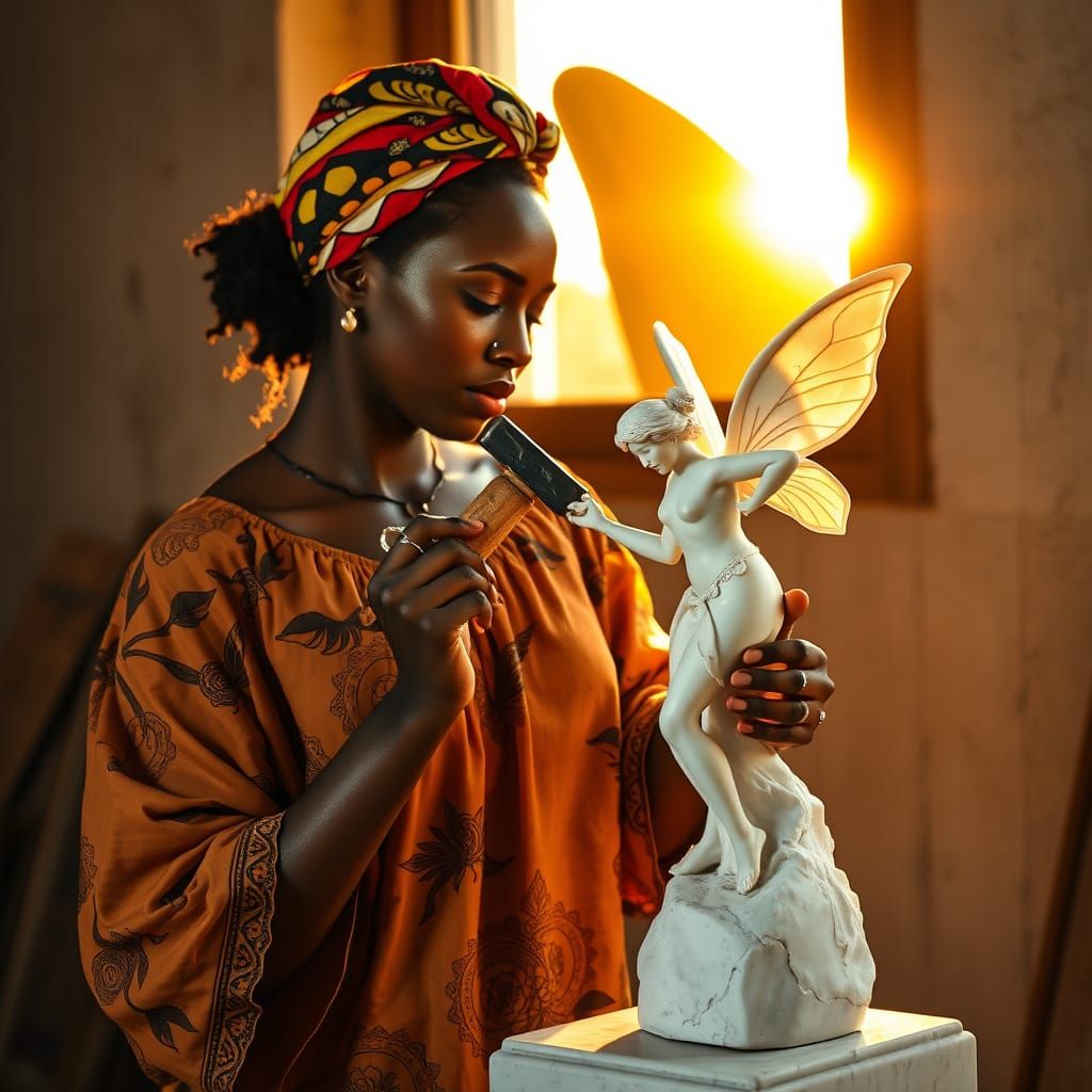 Golden Light Illuminates Afro-Brazilian Sculptor at Work