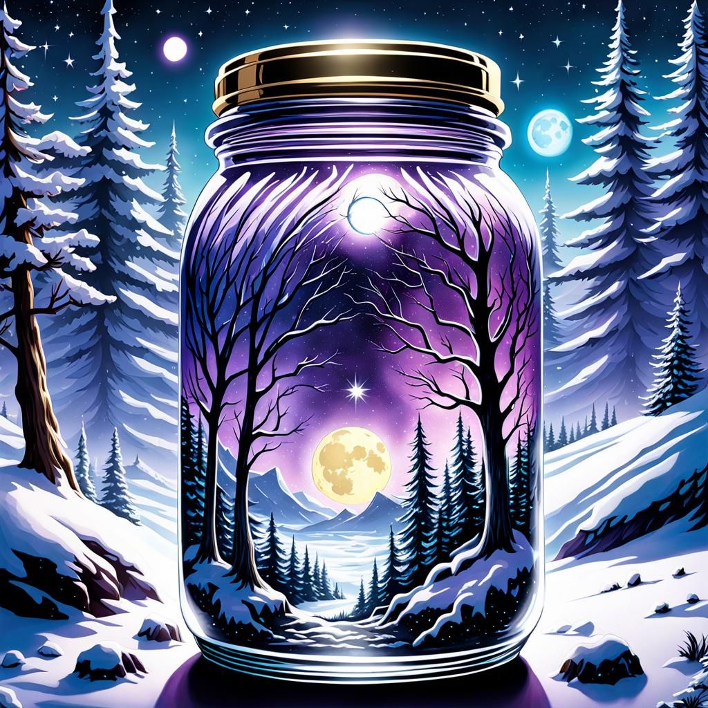 Glass Jar Cosmos in Gothic Winter Landscape