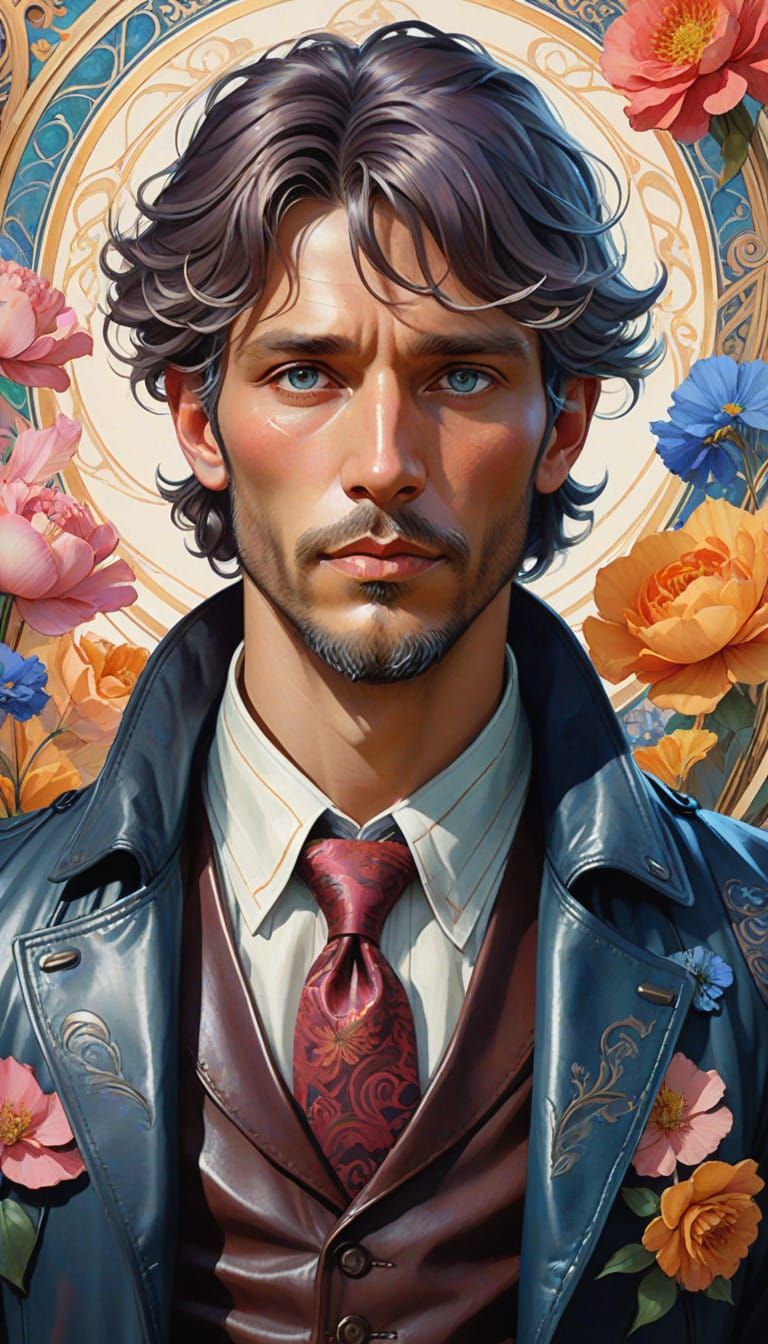 Stunning Art Nouveau Portrait in Watercolor Style