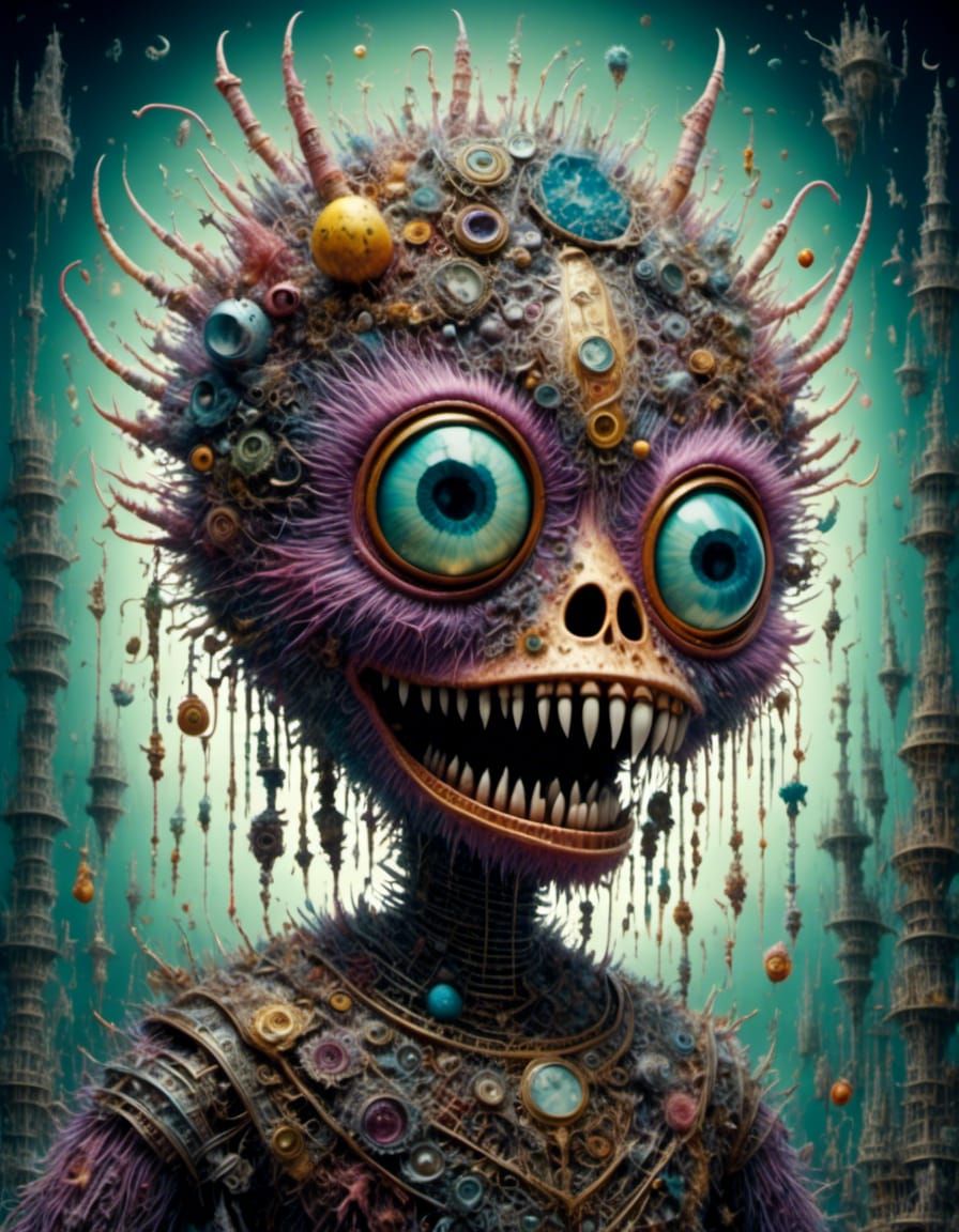 Scary Cute Trash Monster in Surreal Style