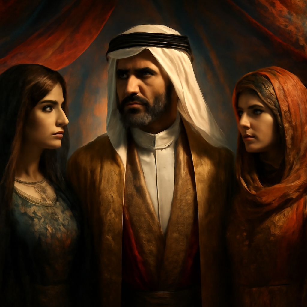 Arab Sheik with Two Women, Hyperrealistic Art