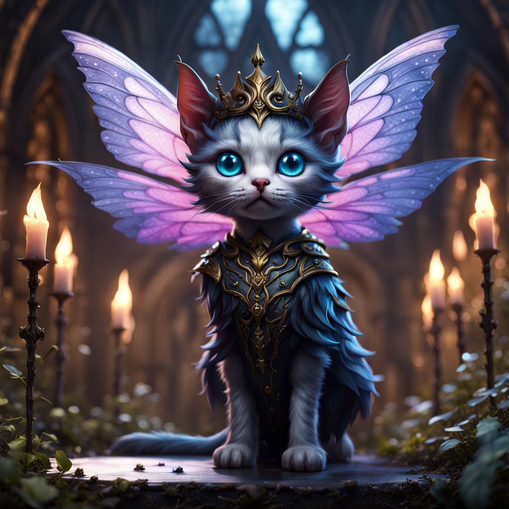 Gothic Fairy Kitten Queen in Detailed Matte Painting
