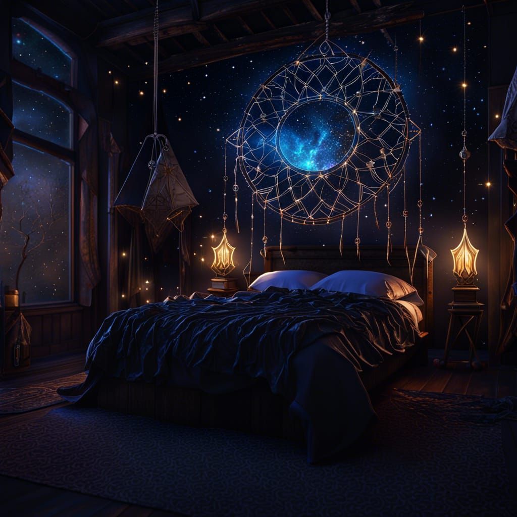 Gothic Dream Catcher Under Starry Night Sky