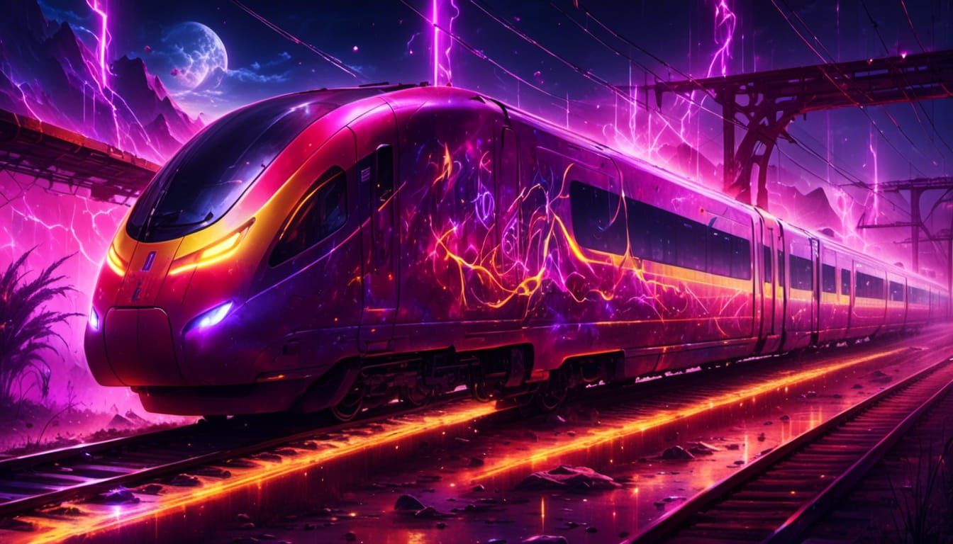Neon City Bullet Train with Lightning Effects