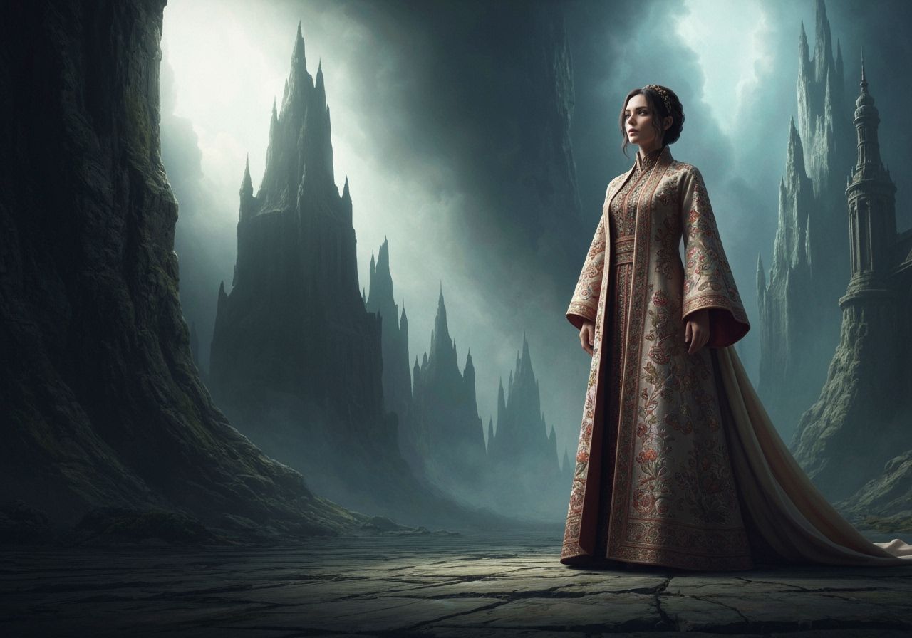 Woman in Flowing Robes in Futuristic Digital Art
