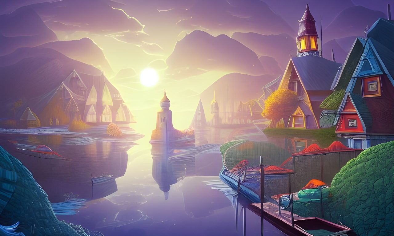 Sunset over the water city