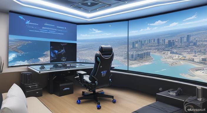 Flight Simulator with big-screen three televisions