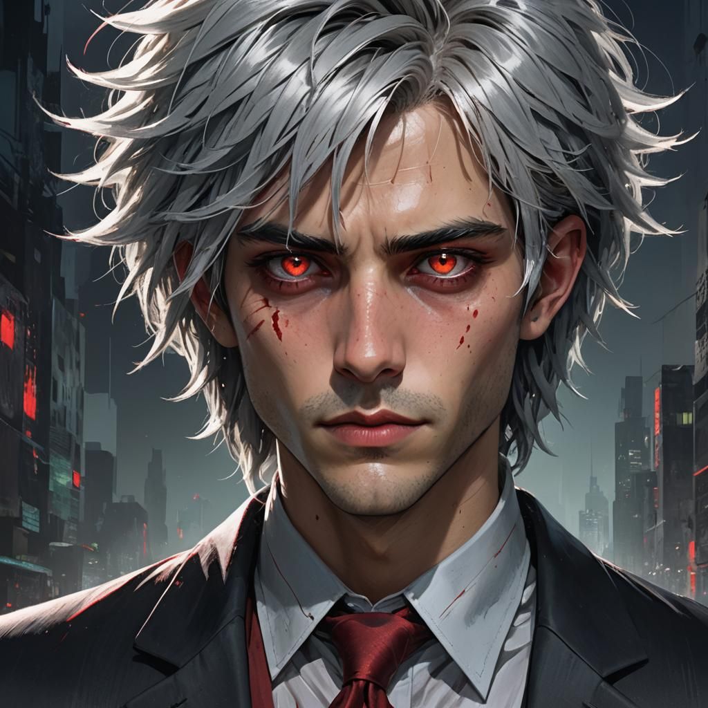 Fantasy Boy with Red Eyes in Gothic Style