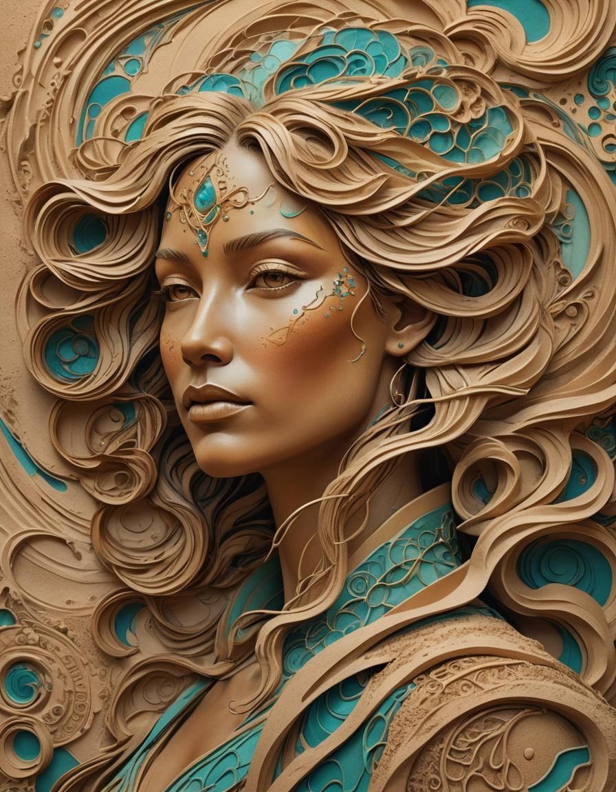 Sand Dune Woman Portrait in Art Nouveau Style