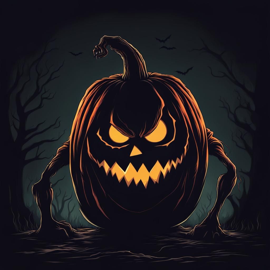 Scary Pumpkin Head Monster in the Dark