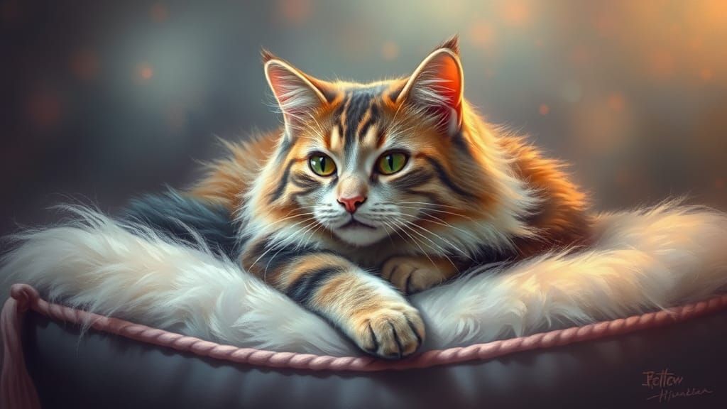 Colorful Fur Cat Portrait in Fantasy Style