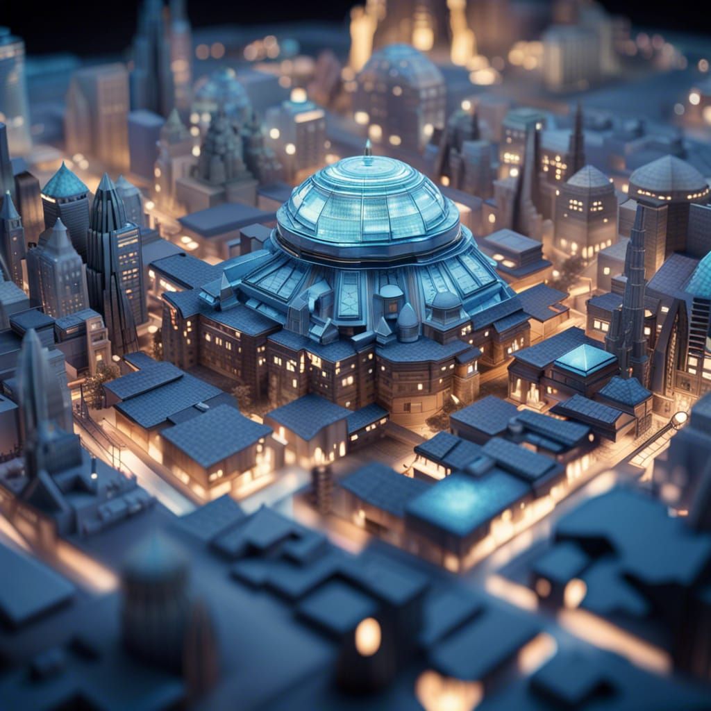 Origami Futuristic Alien City in Papercraft Style