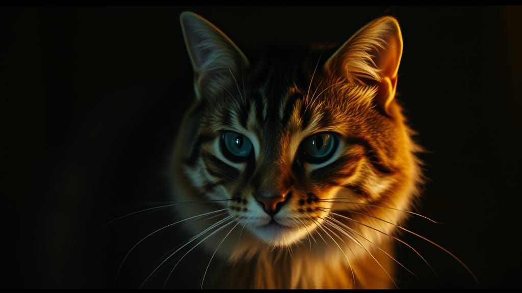 Regal Cat's Intense Gaze: Cinematic Film Still