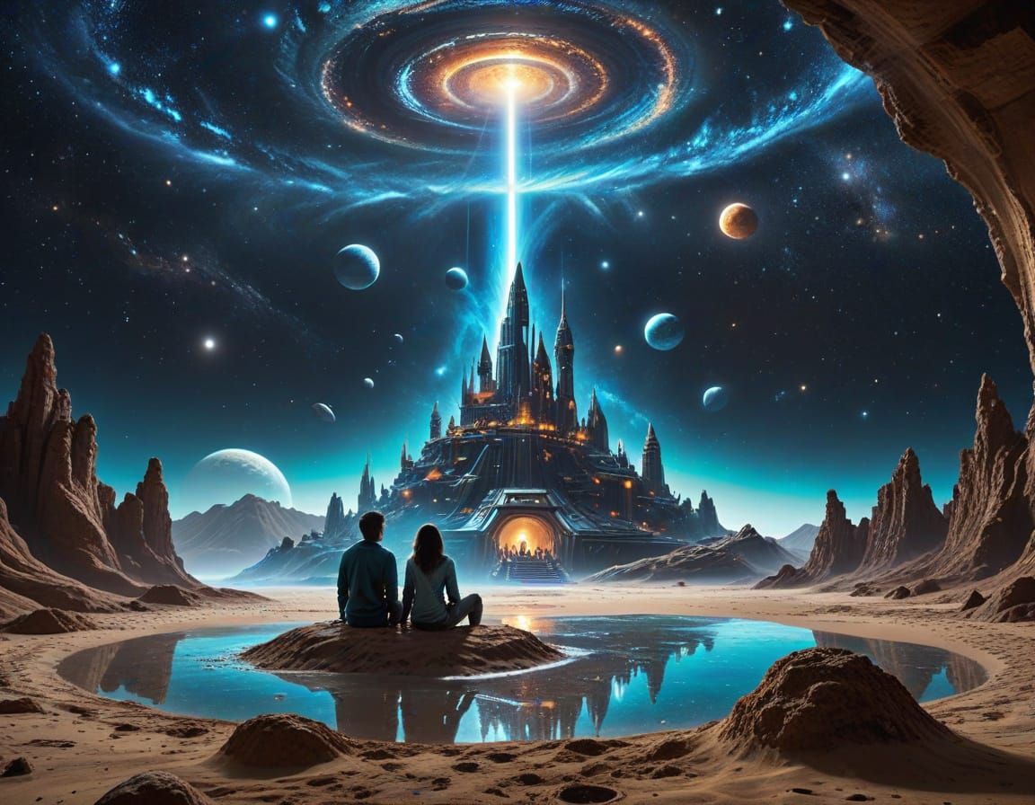 Family Photo on Alien World Inside Spaceship