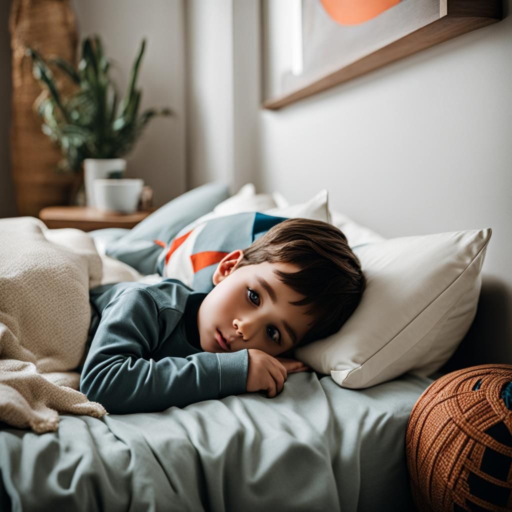 Boy Lying on Bed