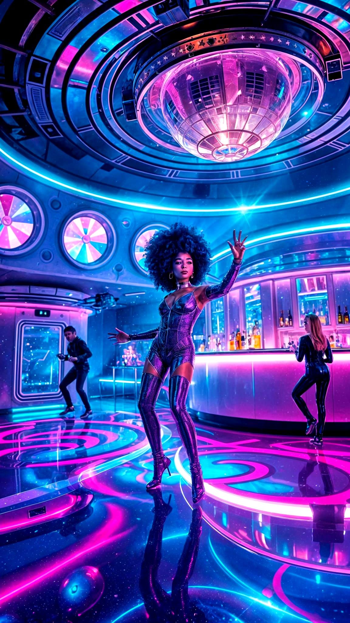 Galactic Disco Dreamscape in Retro-Futuristic Style