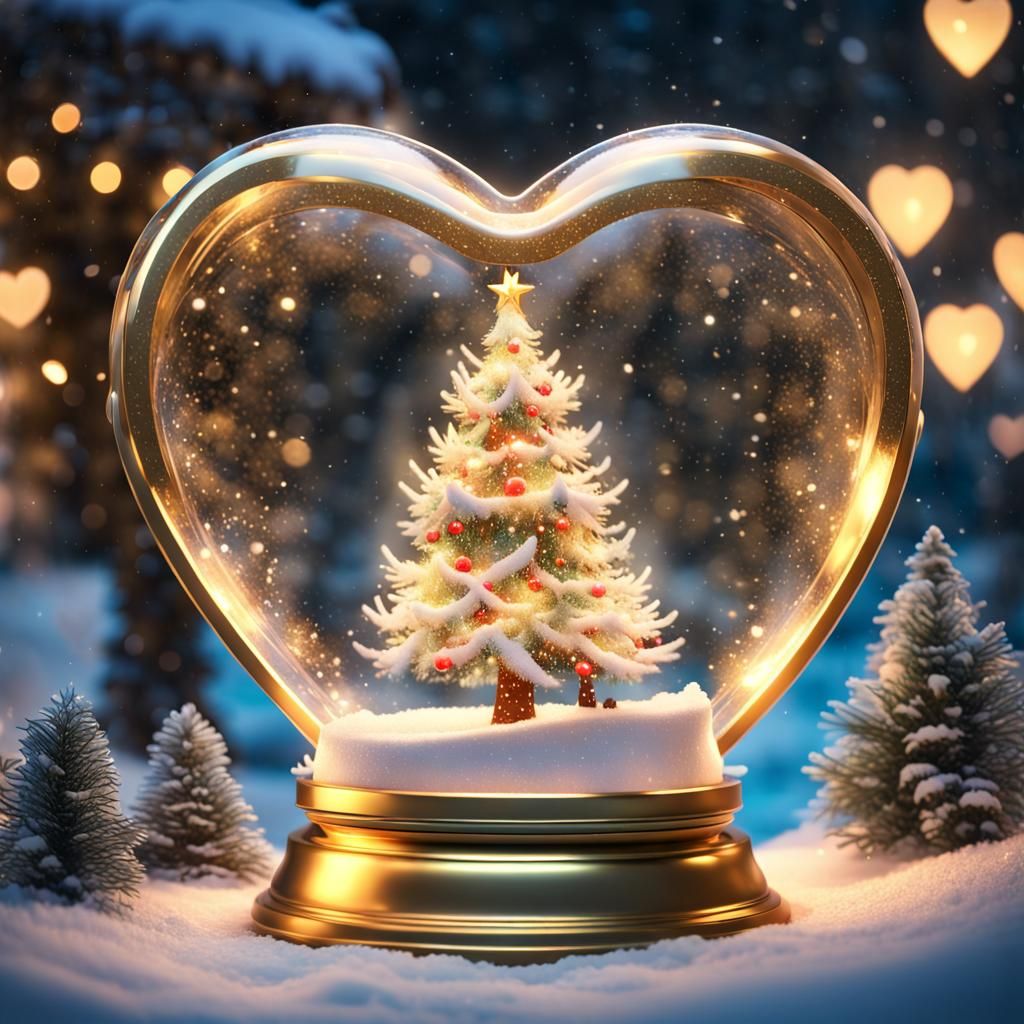 Heart Snow Globe with Christmas Tree, Digital Art