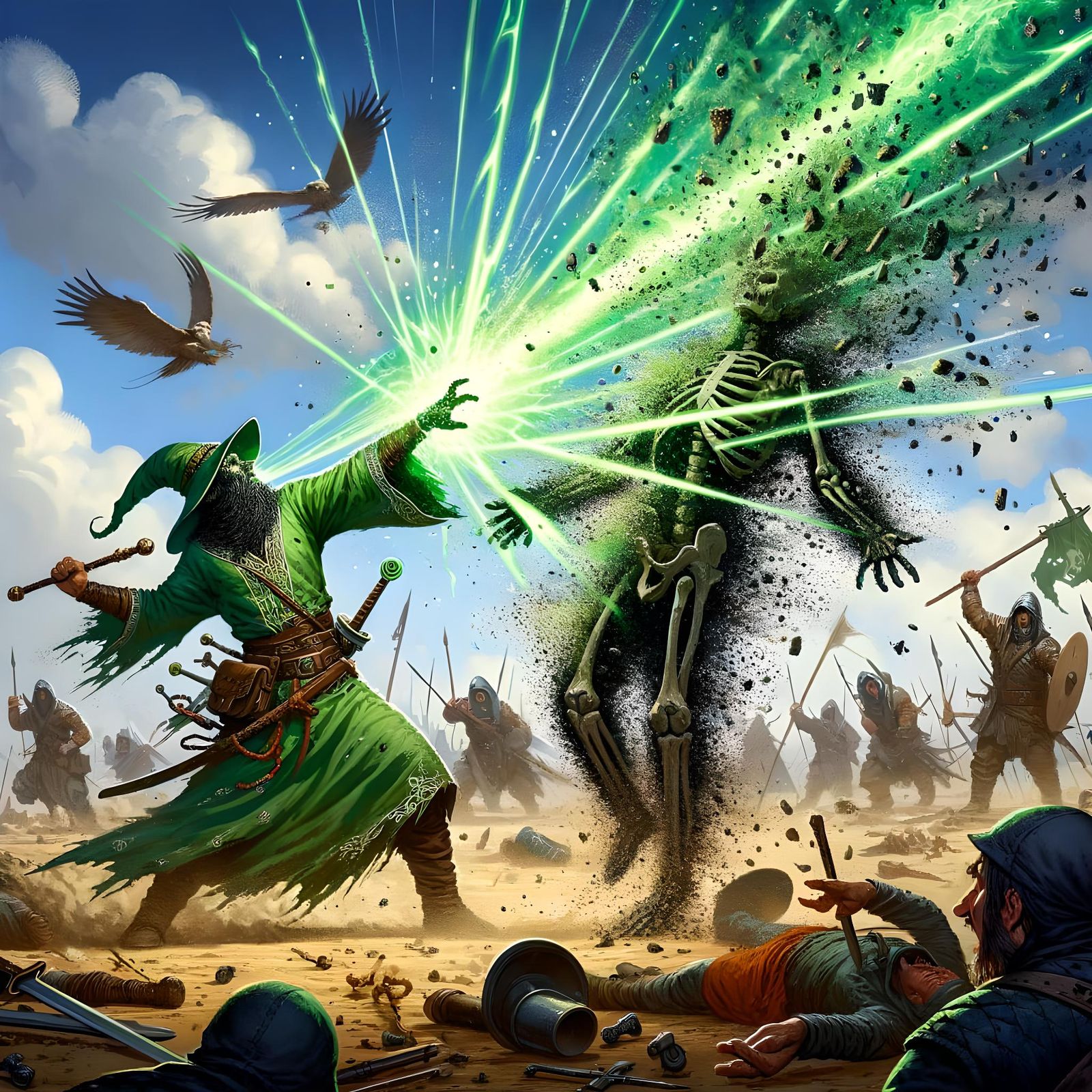 Disintegrate Spell Visualized on a Chaotic Battlefield