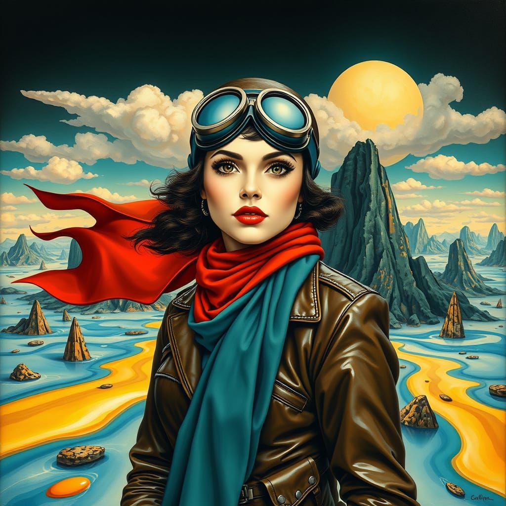 Aviatrix in Art Deco Dreamscape
