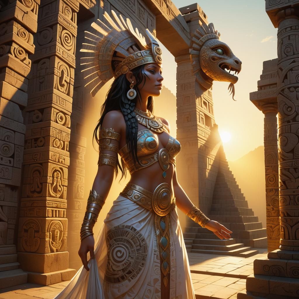 Aztec Priestess with Serpent in Surreal Style