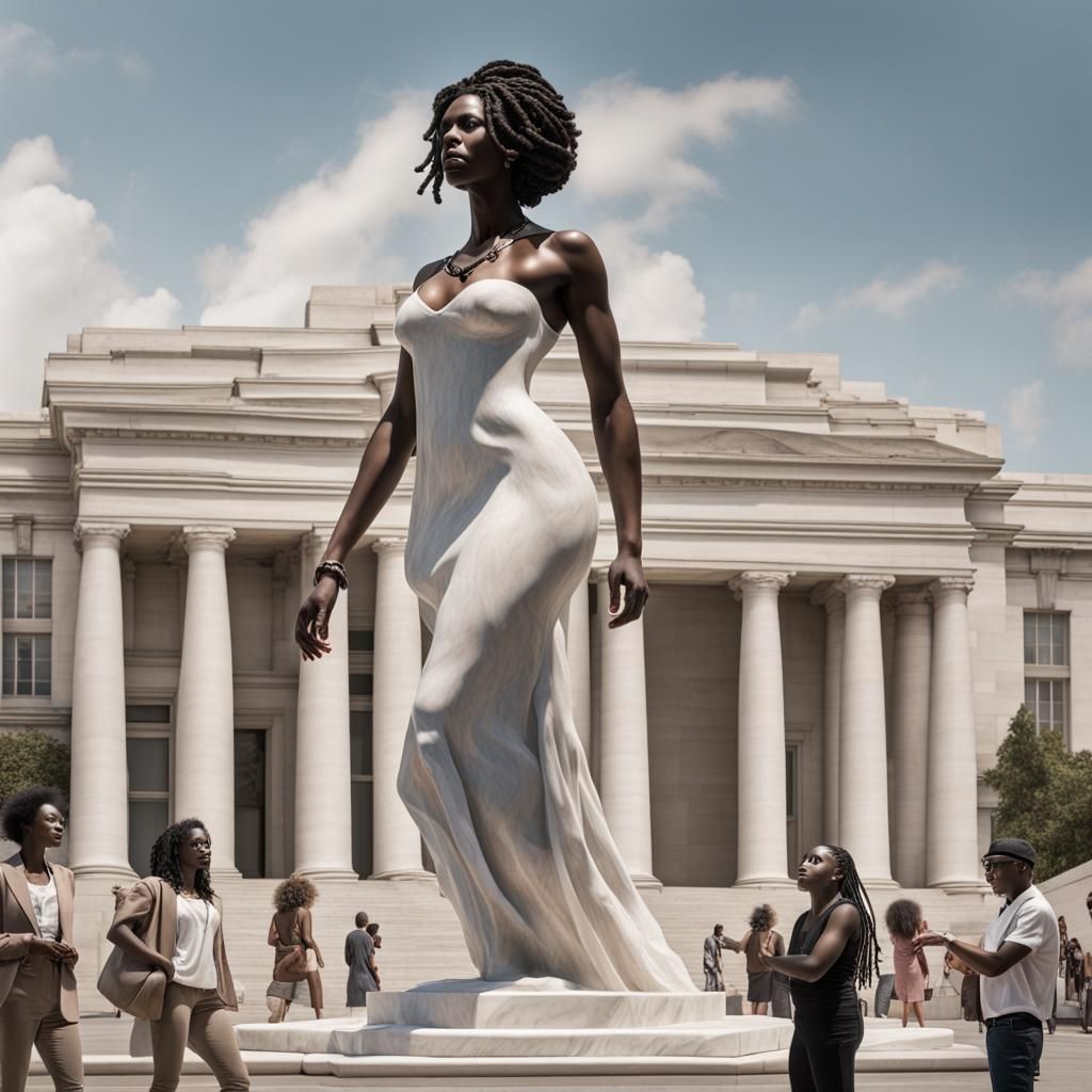 Marble Statue of Modern Woman in Museum