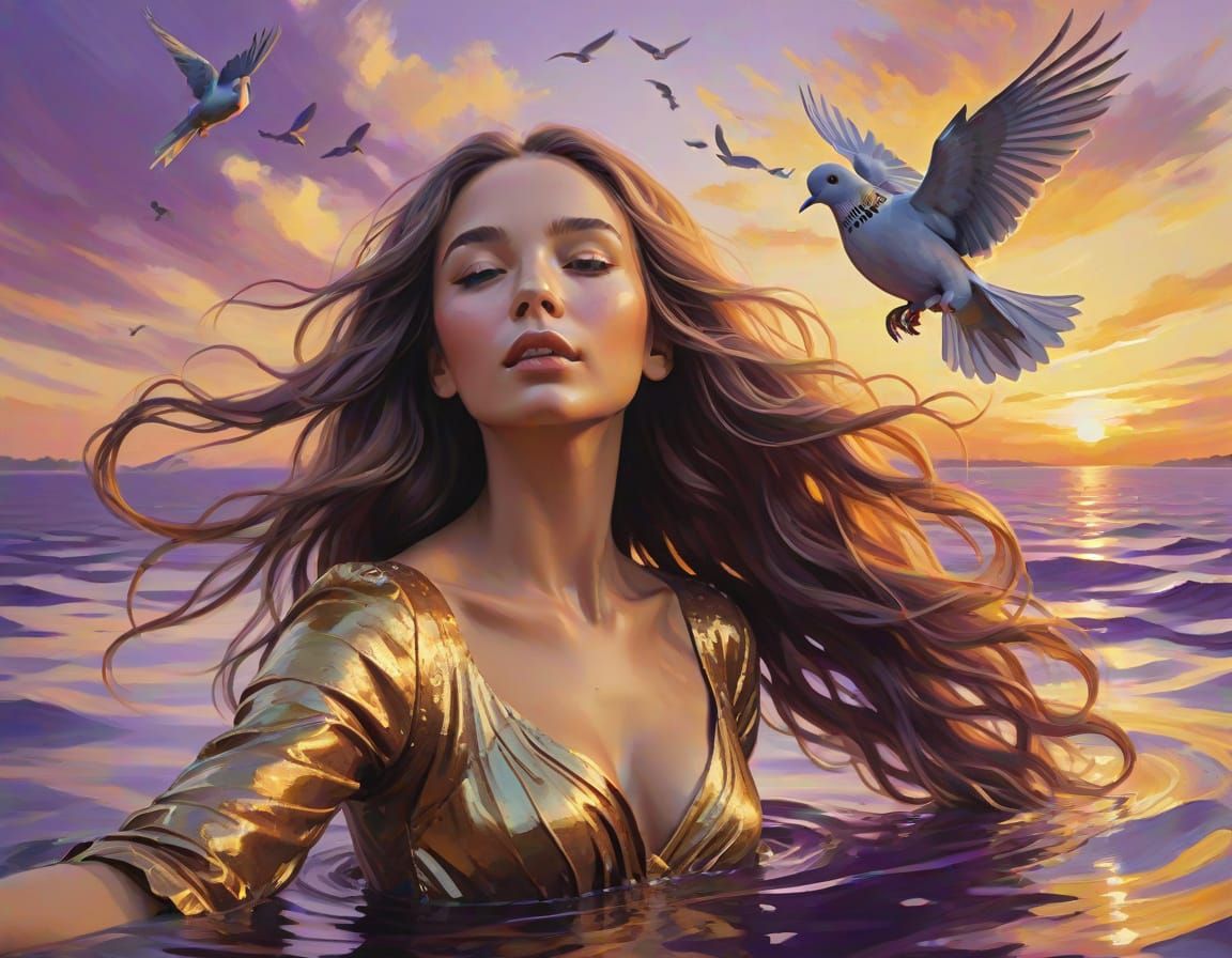 Lady in Fauvist Portrait with Dove in Flight