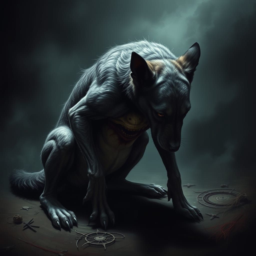 A Canine Figure in Melancholic Darkness