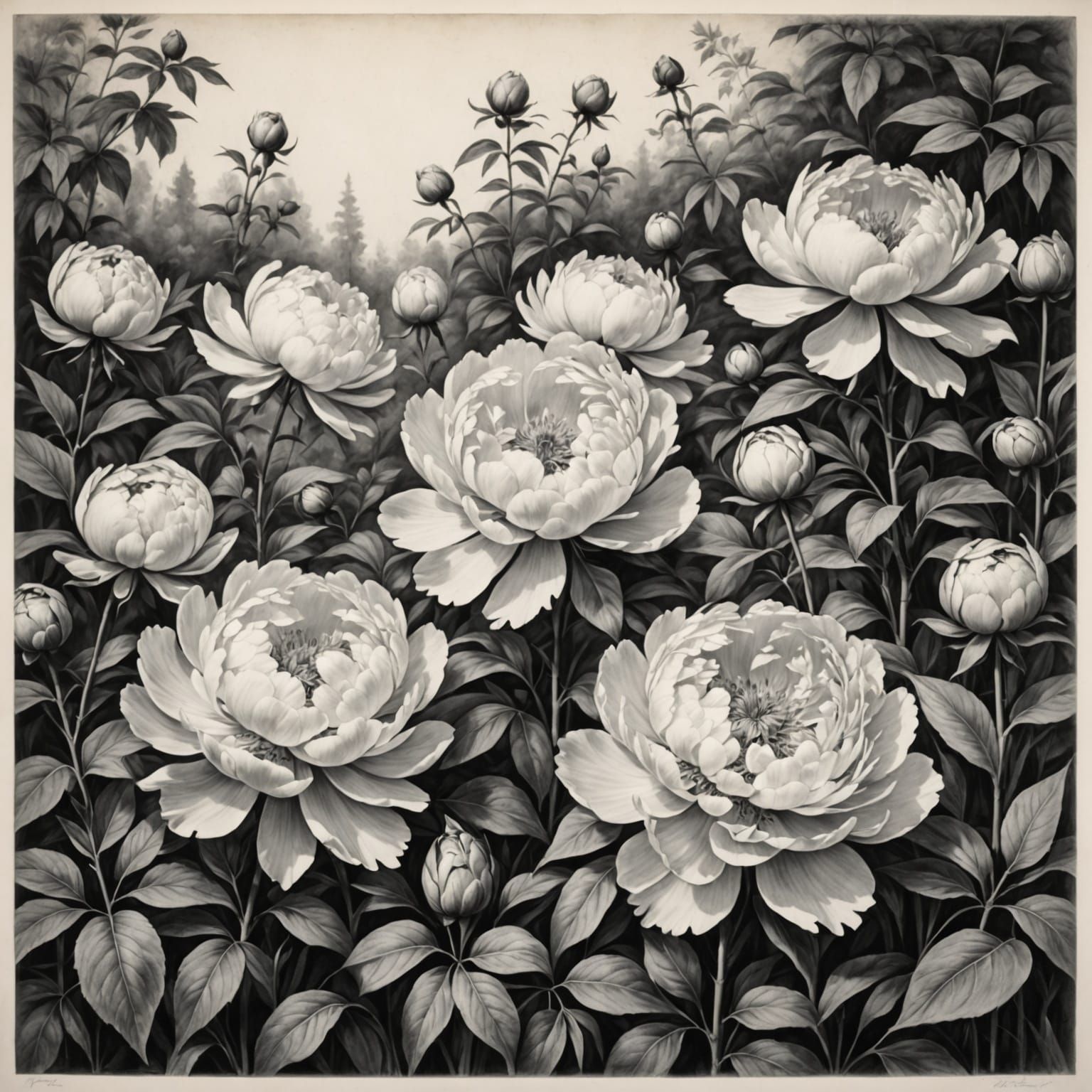 Pencil Transforms Into Detailed Peony Garden Sketch