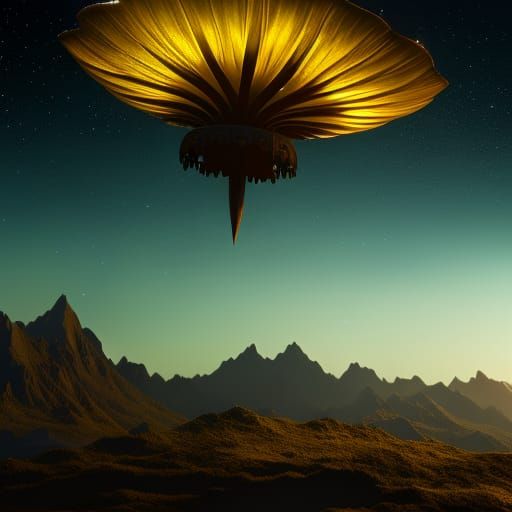 Golden Nenuphar Flower on Starry Night