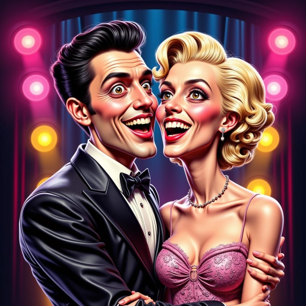 Elvis and Marilyn Caricature in Pop Art Style