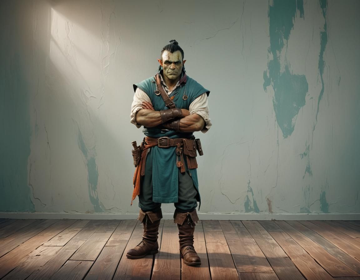 Heroic Half-Orc Sailor in Detailed Matte Painting