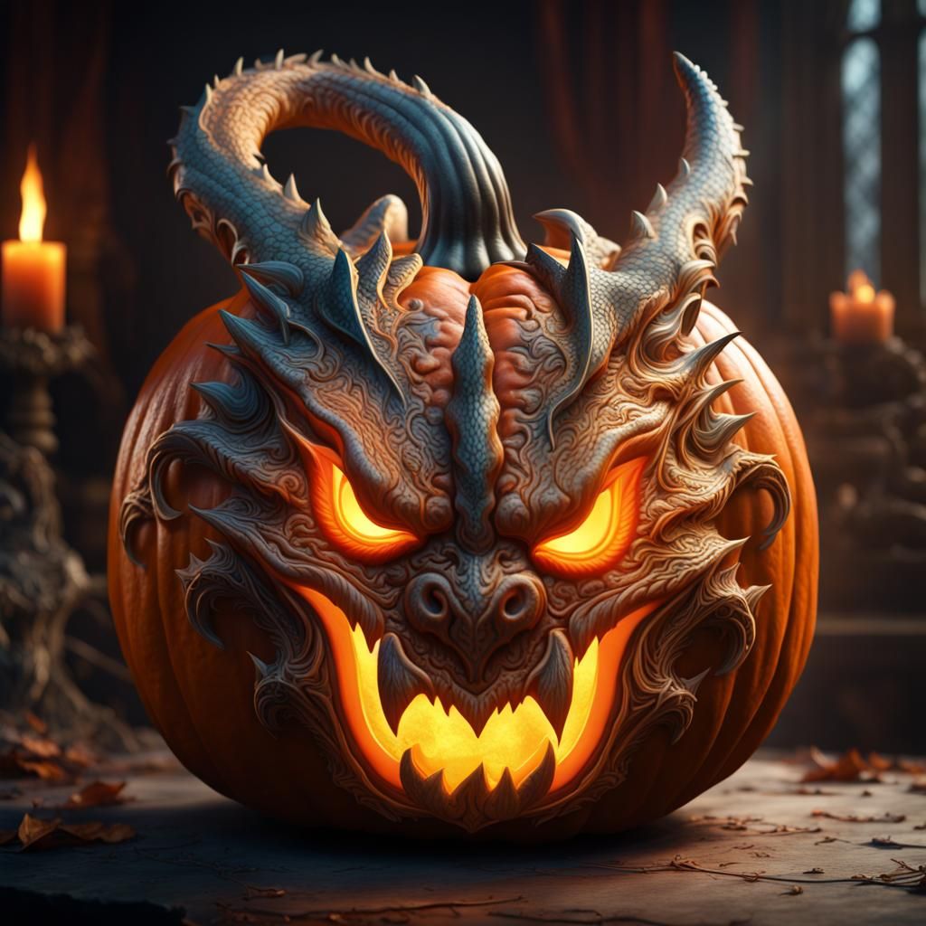 Ornate Evil Dragon Pumpkin: Digital Matte Painting