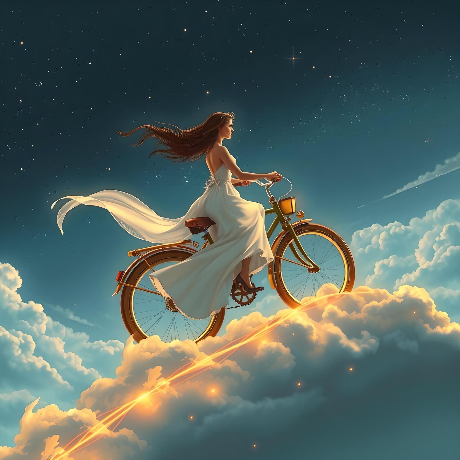 Woman Rides Glowing Bicycle to Stars in Disney Style