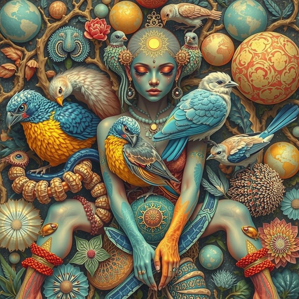 Woman Merged With Nature and Cosmic Energy