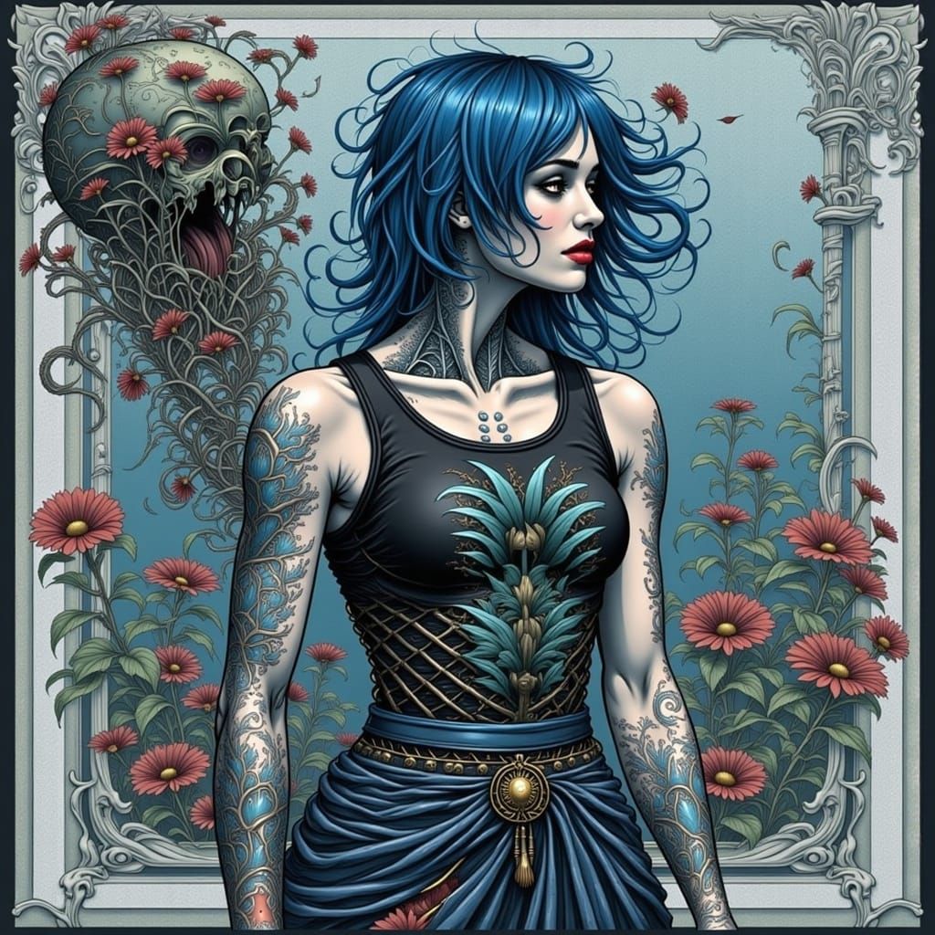 Young Cyborg Woman in Biomechanical Style